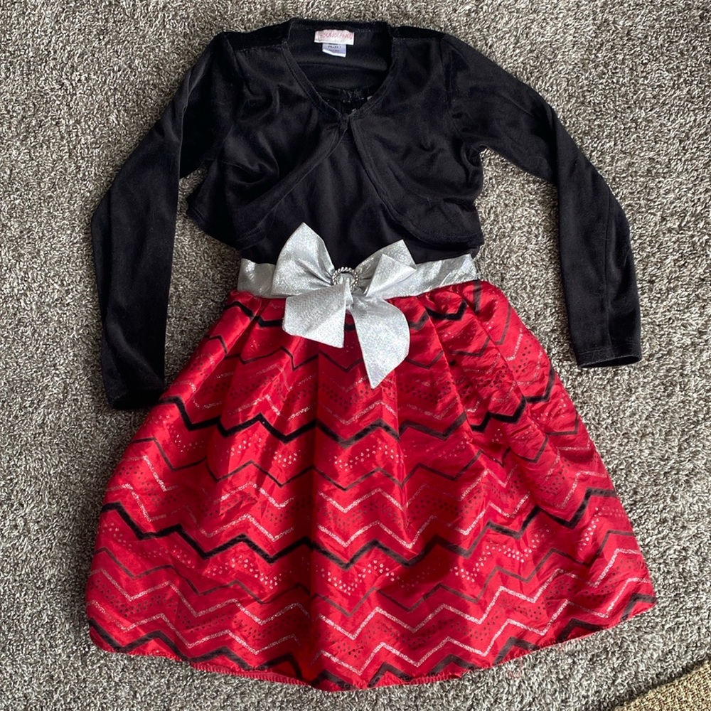 Youngland Girls Holiday Black & Red Sleeveless Dress w/ Shrug, size 7